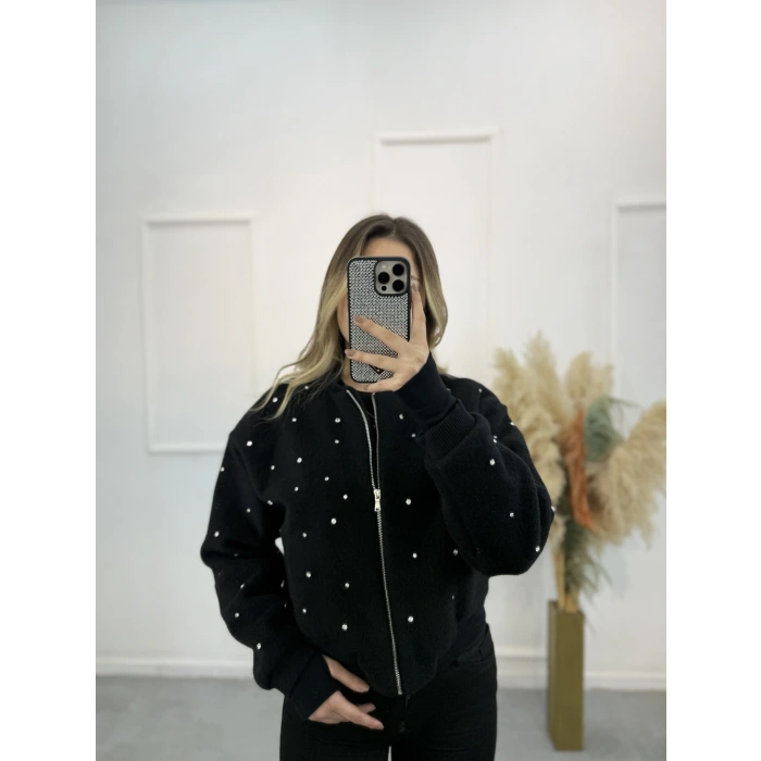 Taş Çakımlı Bomber Peluş Ceket