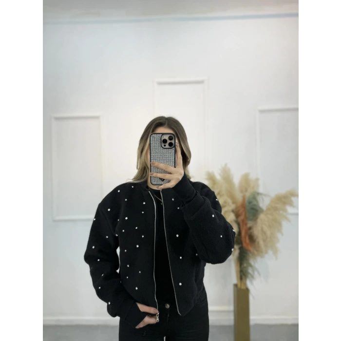 Taş Çakımlı Bomber Peluş Ceket