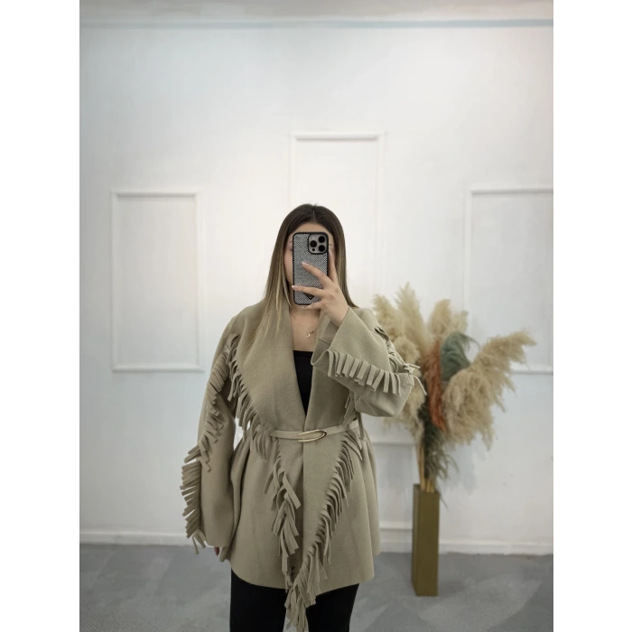 Tima Püskül Detaylı Kaşe Kaban