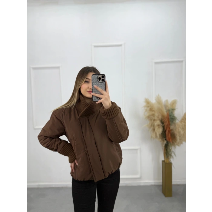 Triko Ribana Detaylı Şişme Mont