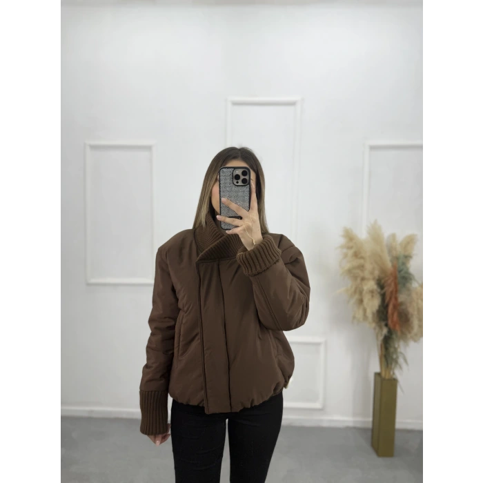 Triko Ribana Detaylı Şişme Mont