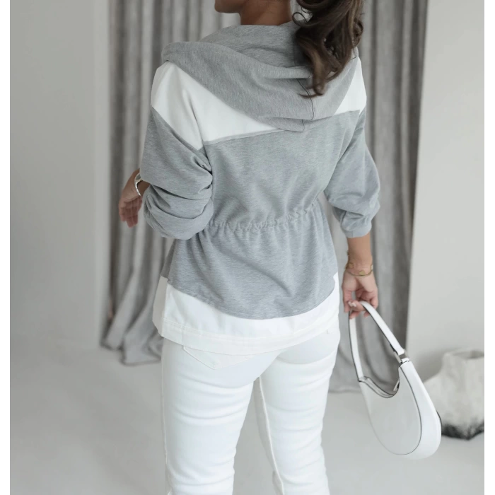 Twst Model Gri Beyaz Kapişonlu Ceket