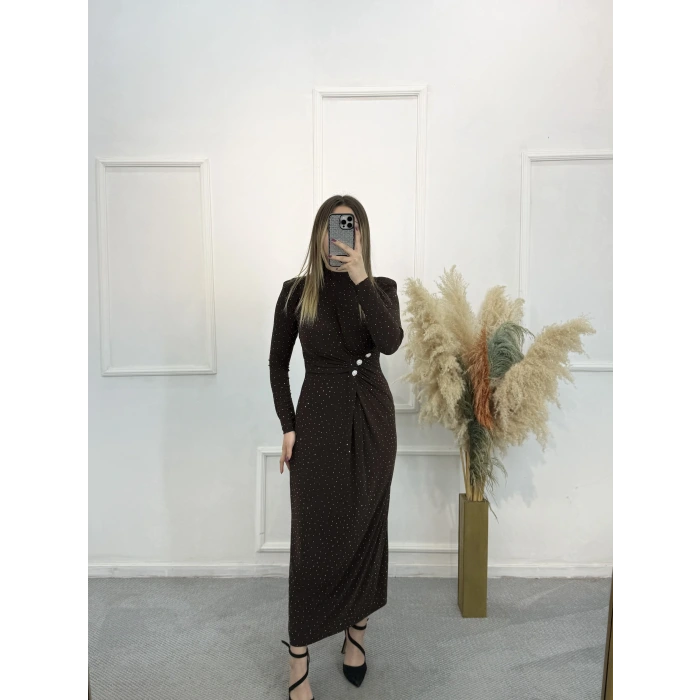 Vex Candy Kumaş Taşlı Büzgülü Elbise