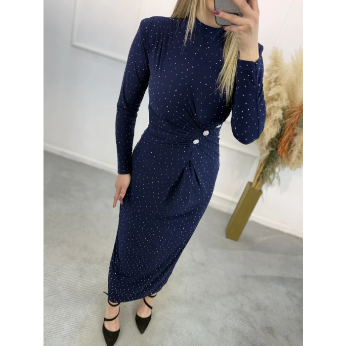 Vex Candy Kumaş Taşlı Büzgülü Elbise