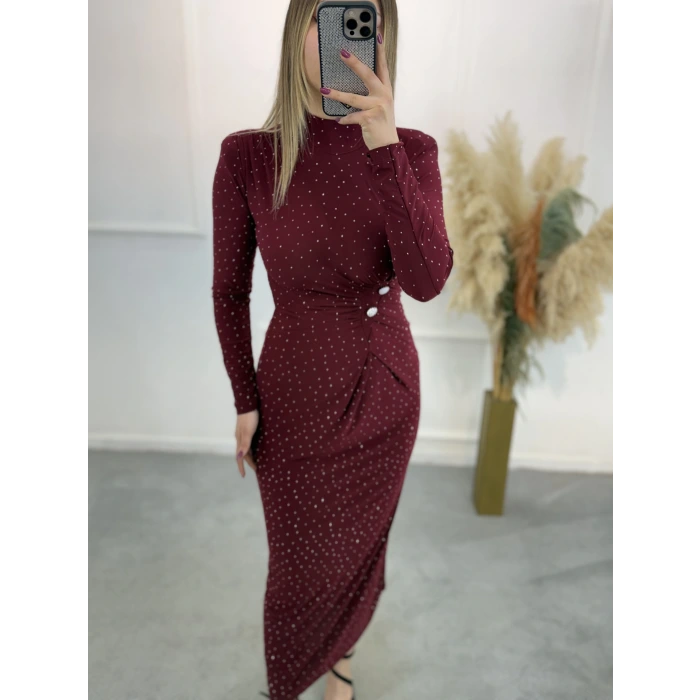 Vex Candy Kumaş Taşlı Büzgülü Elbise