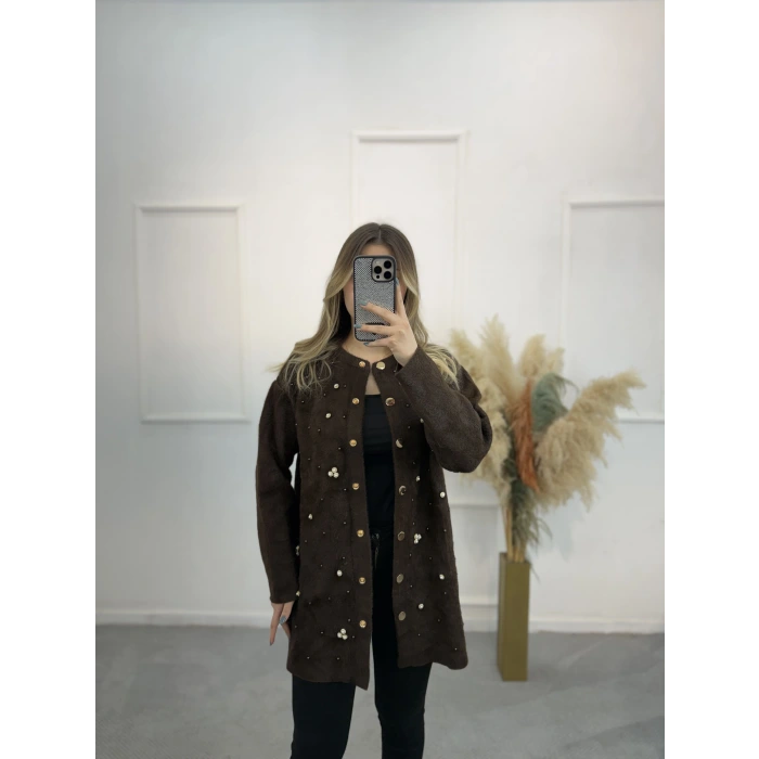 Zek Angora İnci Ve Taş Döşemeli Hırka