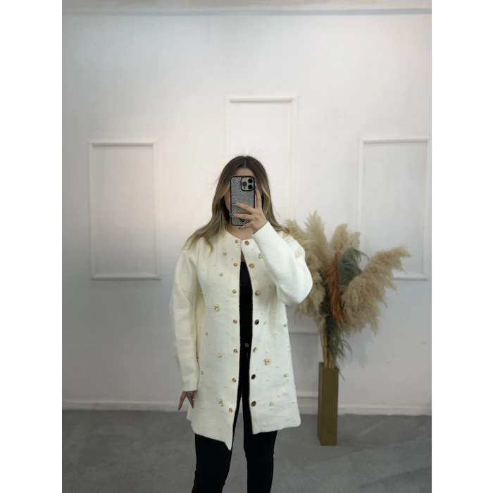 Zek Angora İnci Ve Taş Döşemeli Hırka