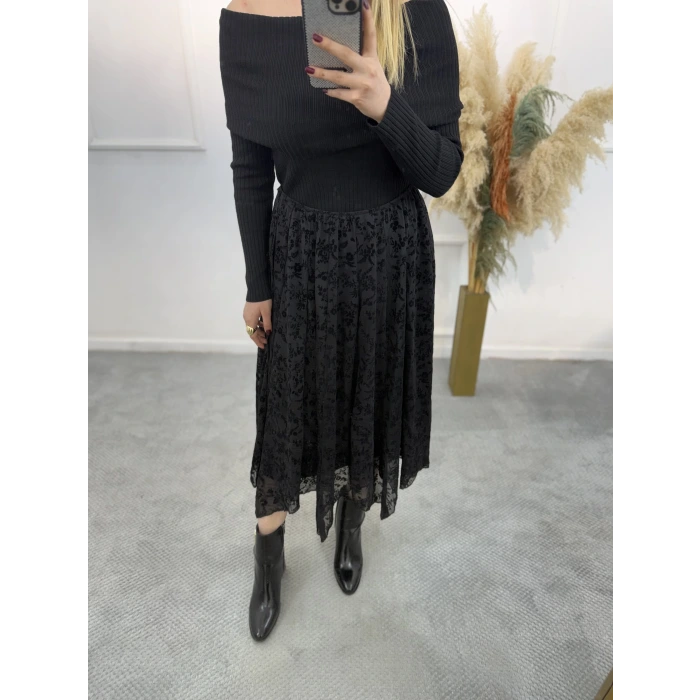 Zirov Dal Desenli Asimetrik Etek