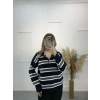 Polo Yaka Çizgili Triko Kazak