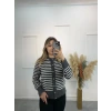 Jillic İnce Çizgili Triko Hırka