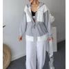 Twst Model Gri Beyaz Kapişonlu Ceket