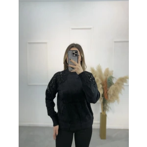 Angora Boncuklu Bisiklet Yaka Kazak