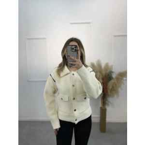 Angora Gömlek Yaka Şeritli Hırka