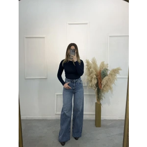 Gewa Kesik Paça Full Taşlı Palazzo Jean