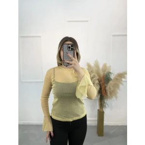 Gold Simli Tül Bluz