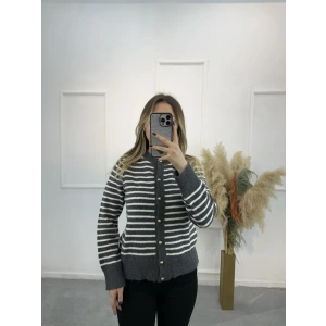 Jillic İnce Çizgili Triko Hırka