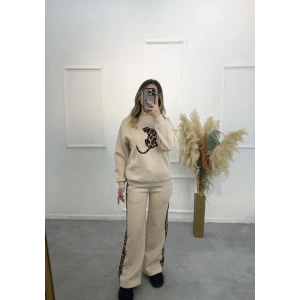 Leopar Şeritli Üç İplik İkili Takım