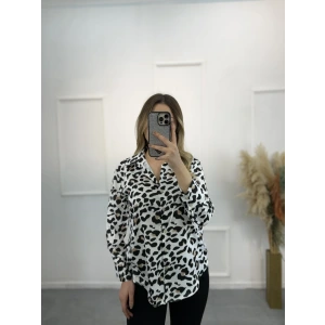 Newwa Pamuk Saten Leopar Gömlek