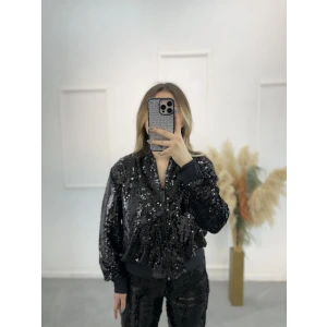 Ribana Detaylı Astarlı Payet Bomber Ceket