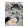 Çizgili dekoratif tabak ve lotus çiçek inci tozlu mumluk