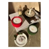 Yılbaşı konsept kurdeleli dekoratif tabak ve 2’li inci toz mum set