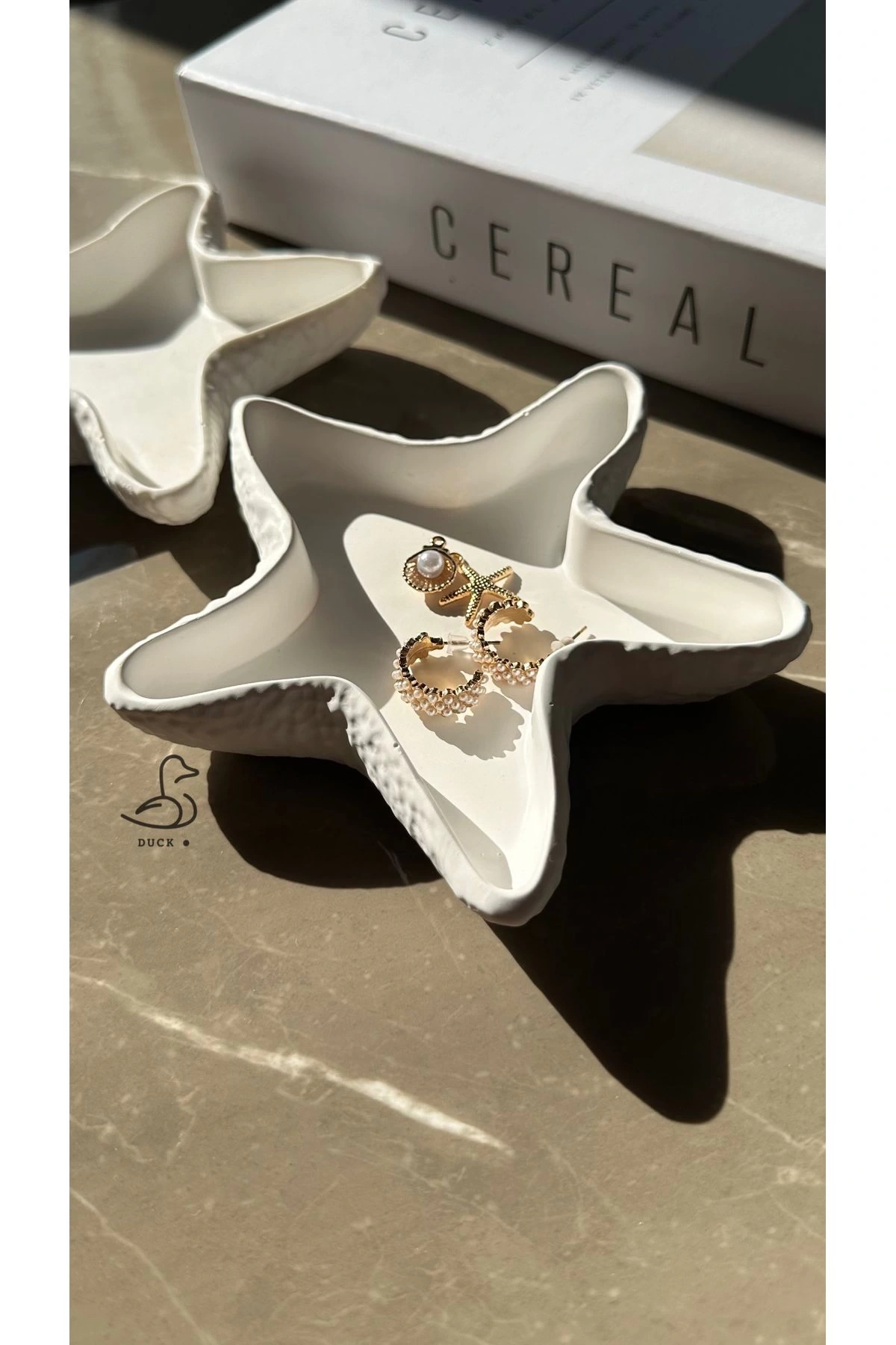 Deniz yıldızı görünümlü 2’li dekoratif takı tabak/mumluk