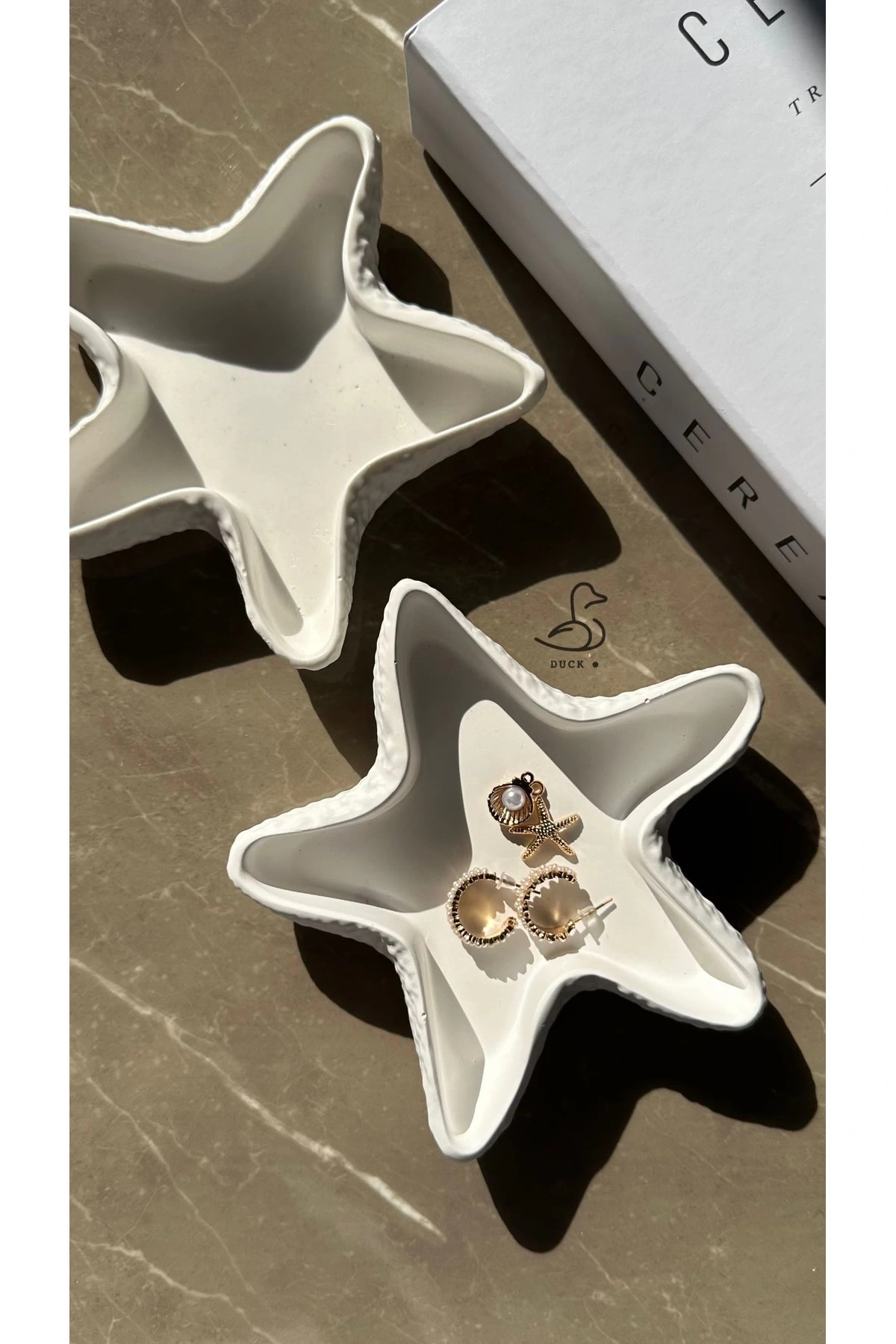 Deniz yıldızı görünümlü 2’li dekoratif takı tabak/mumluk