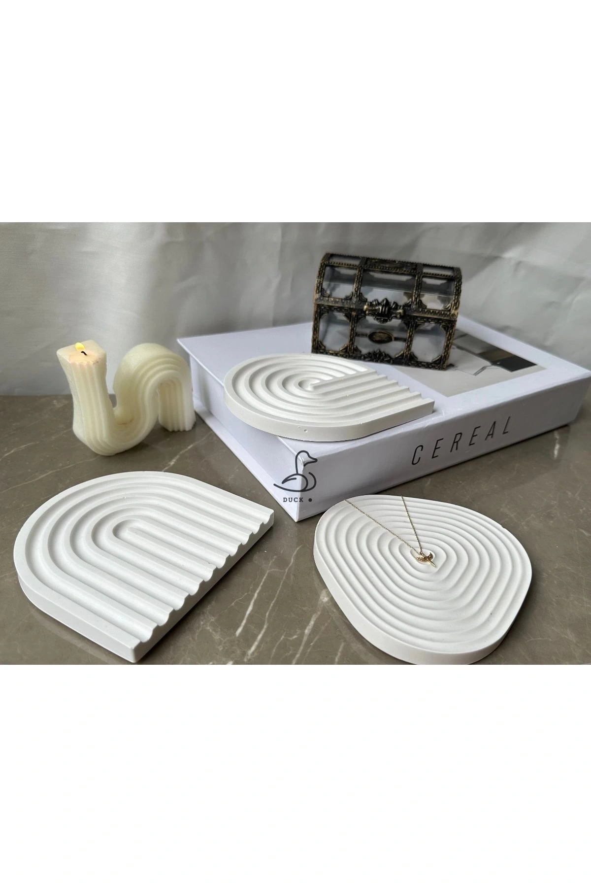 Çizgisel 3’lü bardak altlık dekoratif tabak