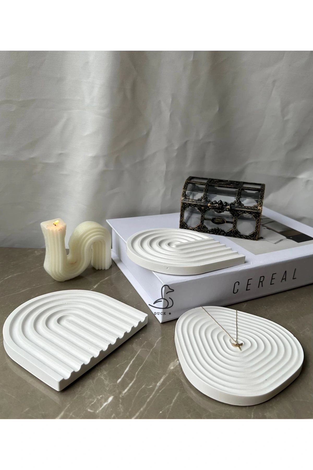 Çizgisel 3’lü bardak altlık dekoratif tabak