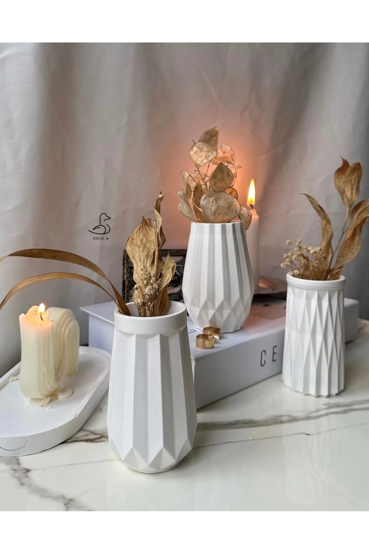 Geometrik Desenli 3’lü Vazo Set (12 CM)