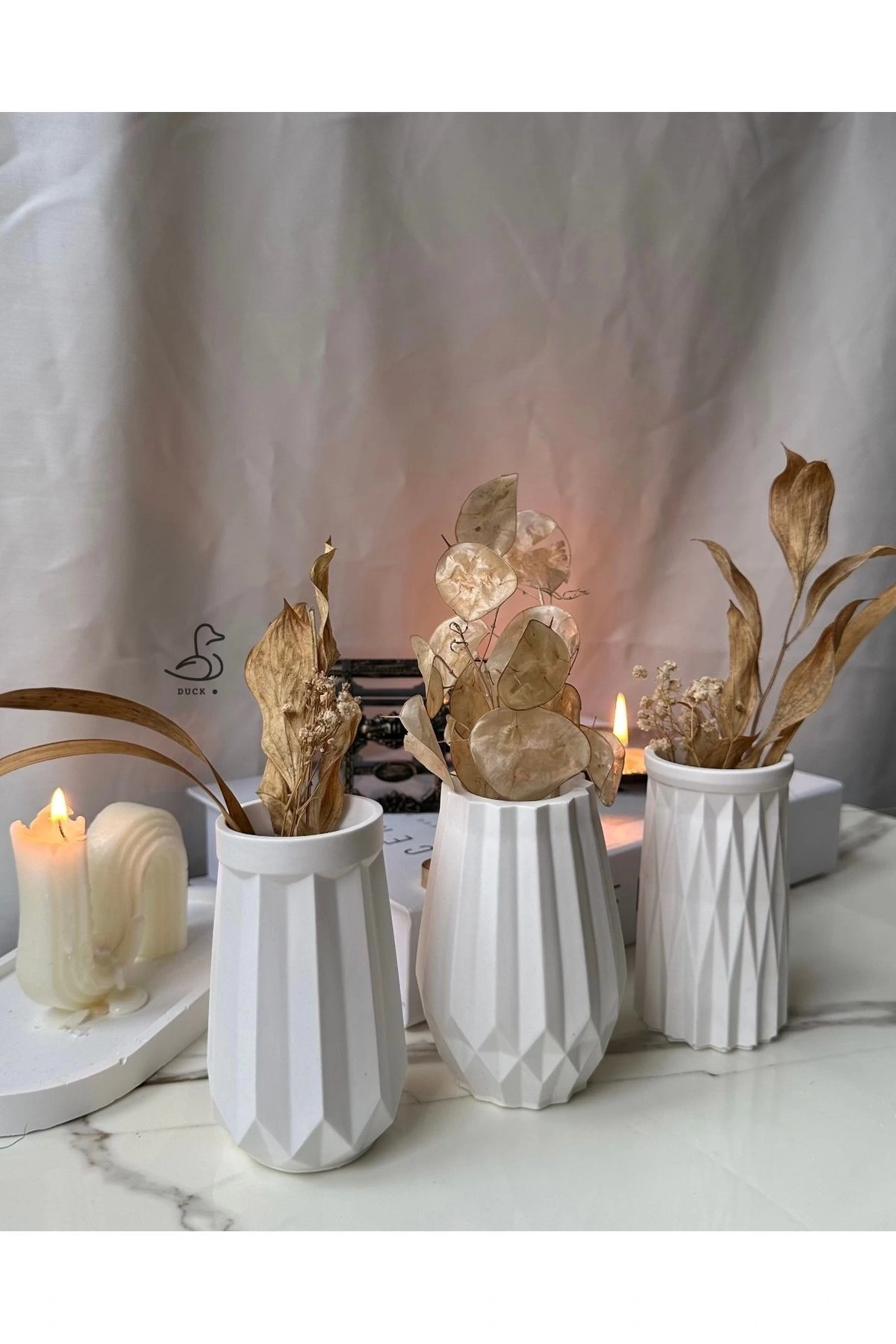 Geometrik Desenli 3’lü Vazo Set (12 CM)