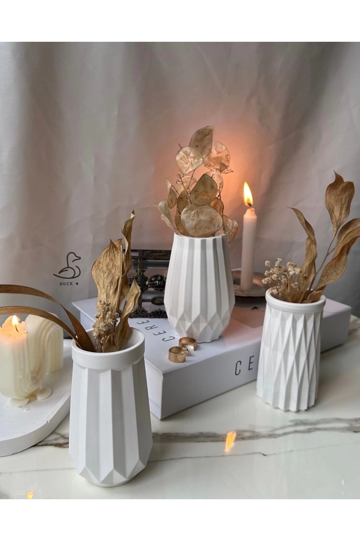 Geometrik Desenli 3’lü Vazo Set (12 CM)