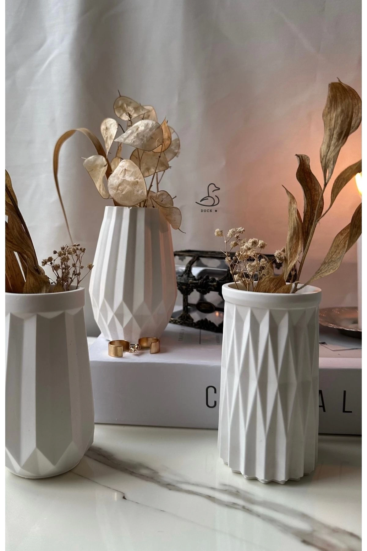 Geometrik Desenli 3’lü Vazo Set (12 CM)