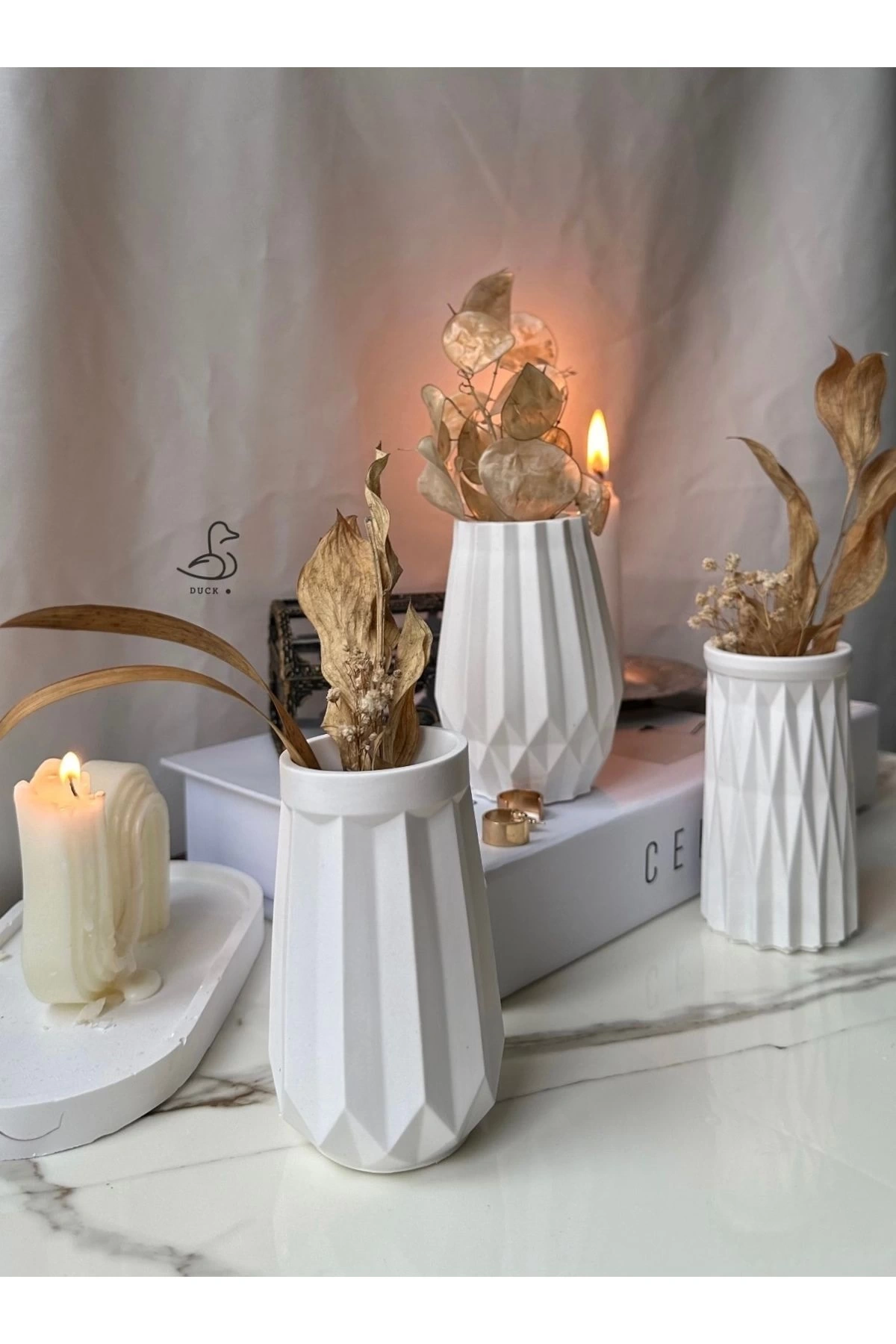 Geometrik Desenli 3’lü Vazo Set (12 CM)