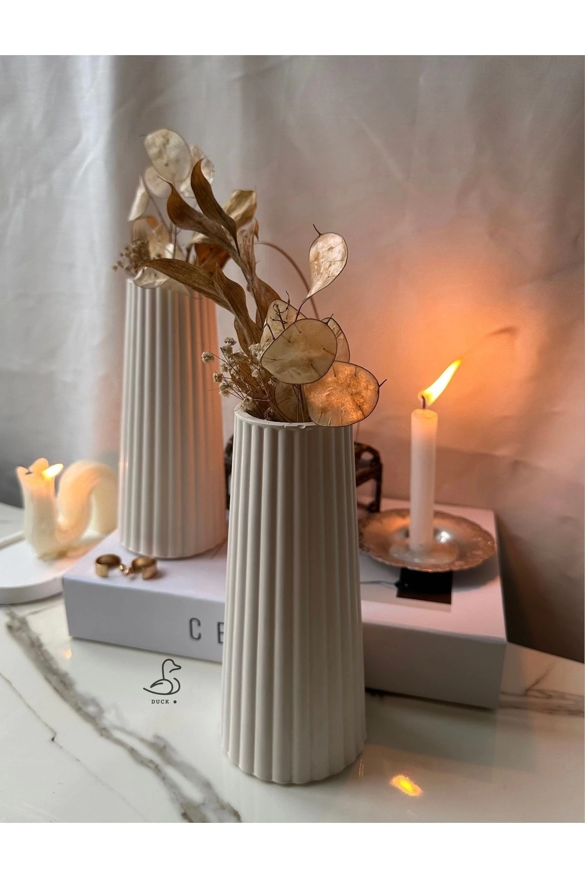 Çizgisel konik 2’li vazo set