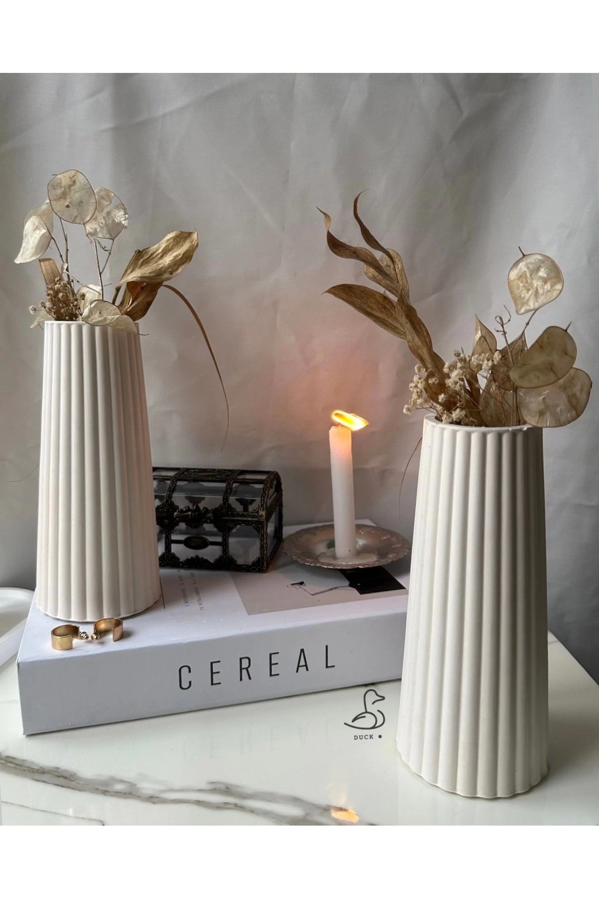 Çizgisel konik 2’li vazo set