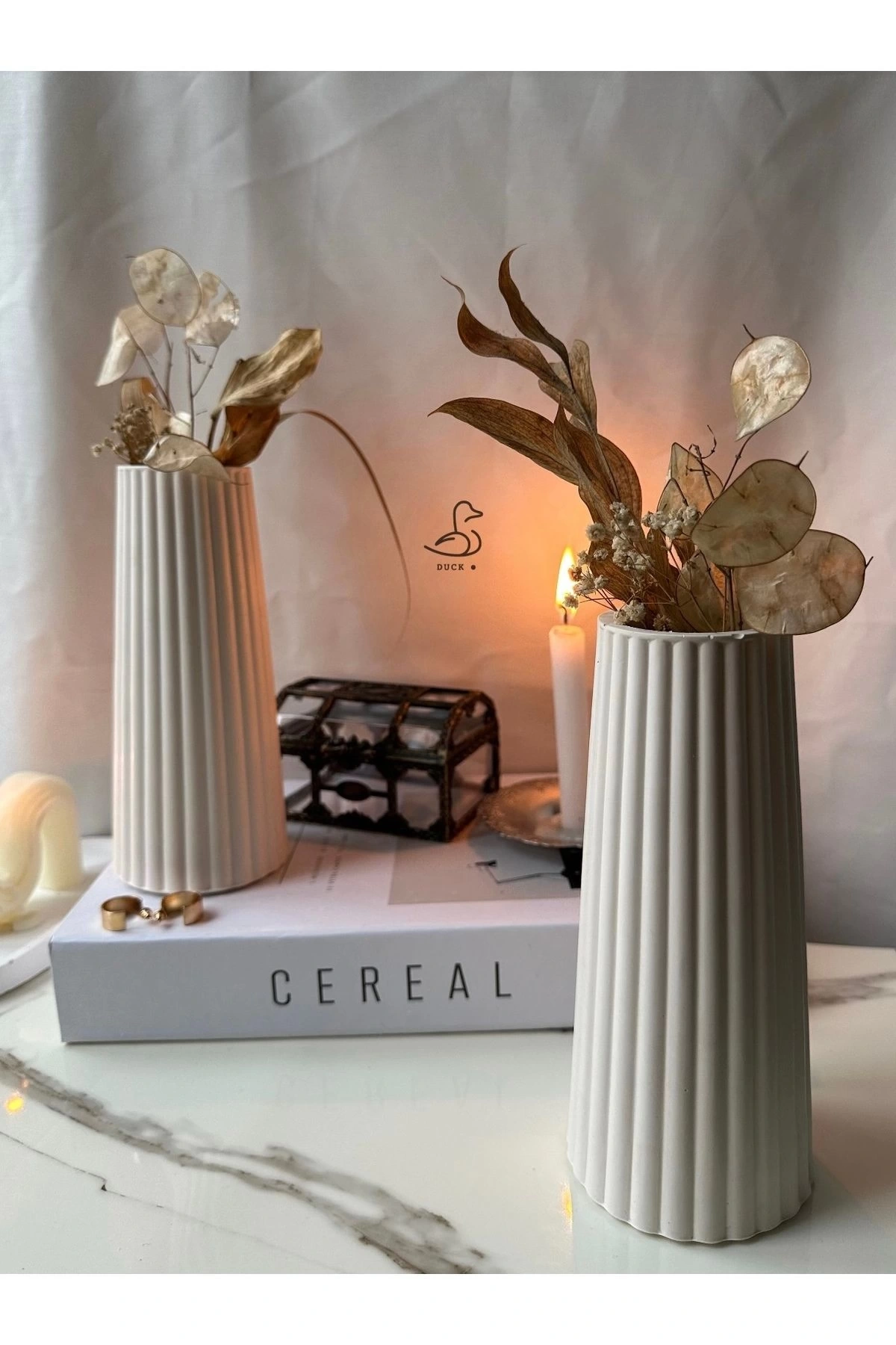 Çizgisel konik 2’li vazo set