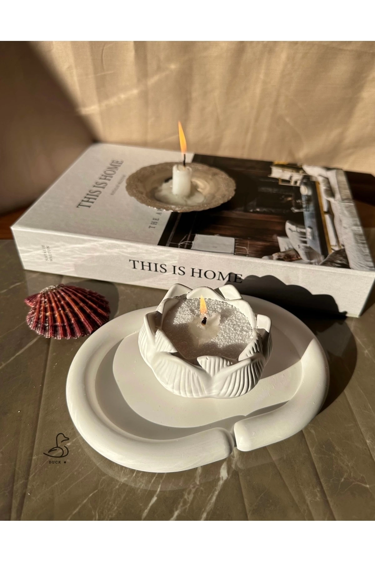 Bulut oval dekoratif tabak ve lotus çiçek inci toz mum set