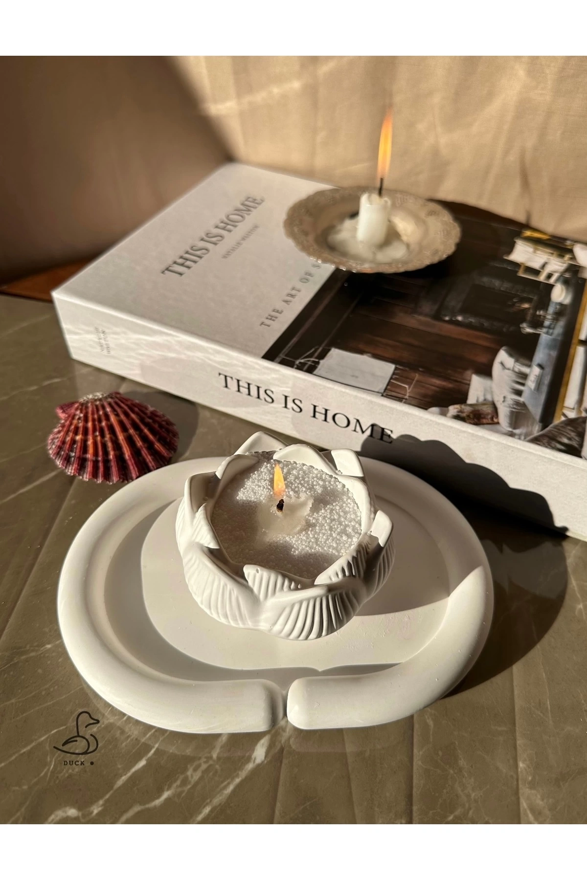 Bulut oval dekoratif tabak ve lotus çiçek inci toz mum set