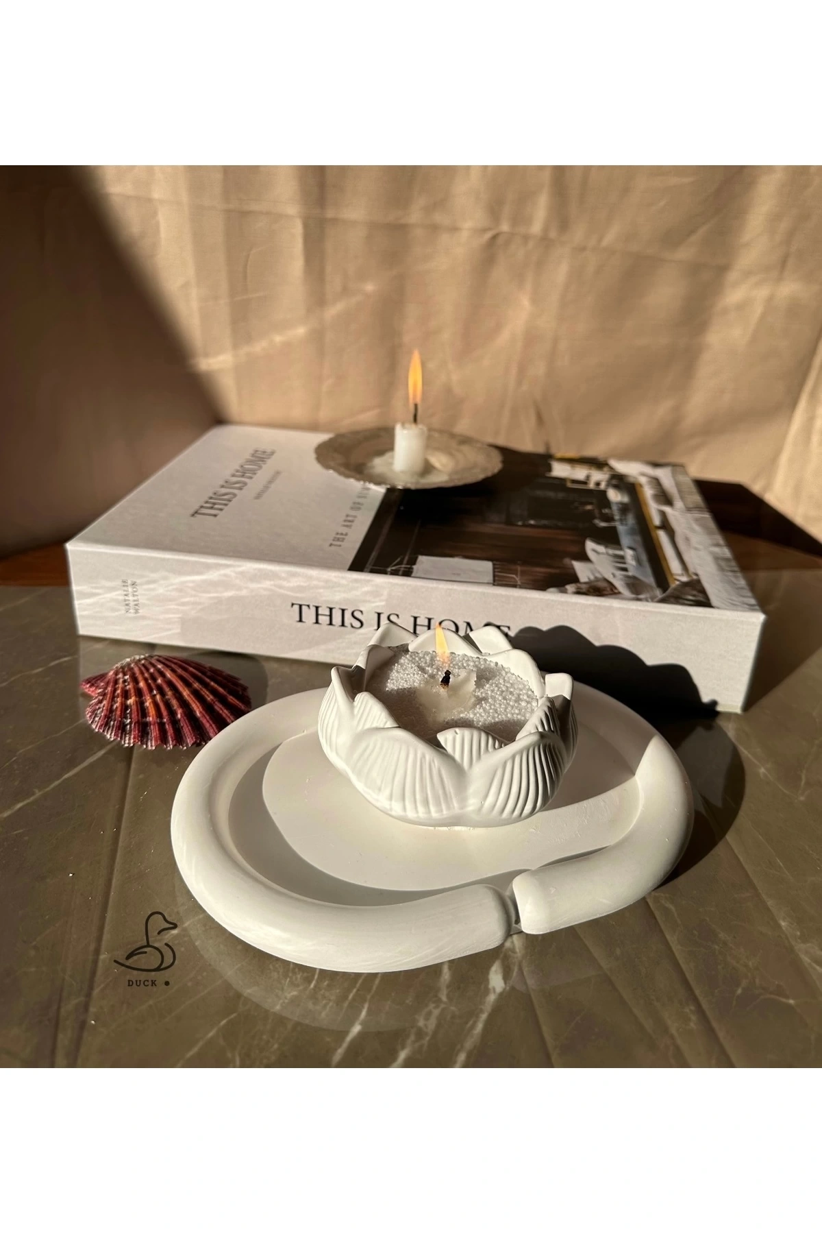 Bulut oval dekoratif tabak ve lotus çiçek inci toz mum set