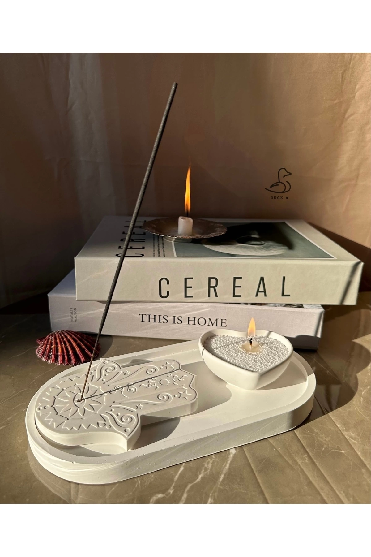 Fatıma’nın eli tütsülük kalp görünümlü inci toz mum set