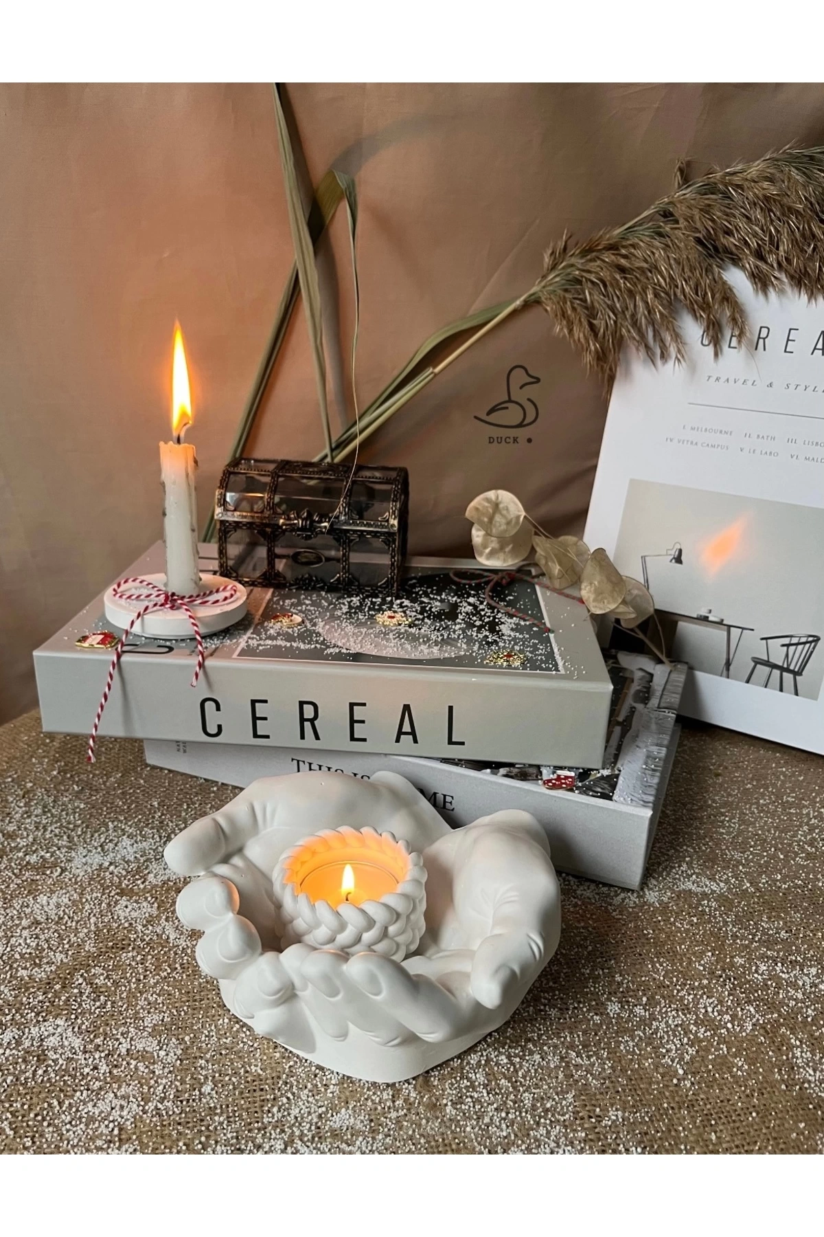 El avuç heykeli takı depolama/saklama (mumluk dahil)