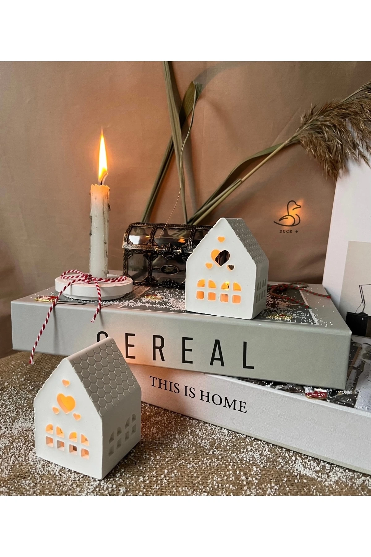 Çukur Kalp Şeklinde 2’li Ev Işık Mum Kavanoz (10-8 CM)