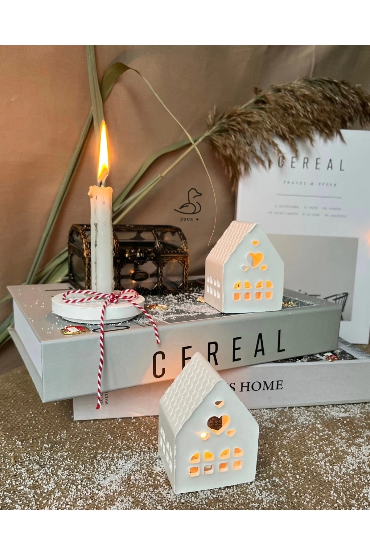 Çukur Kalp Şeklinde 2’li Ev Işık Mum Kavanoz (10-8 CM)