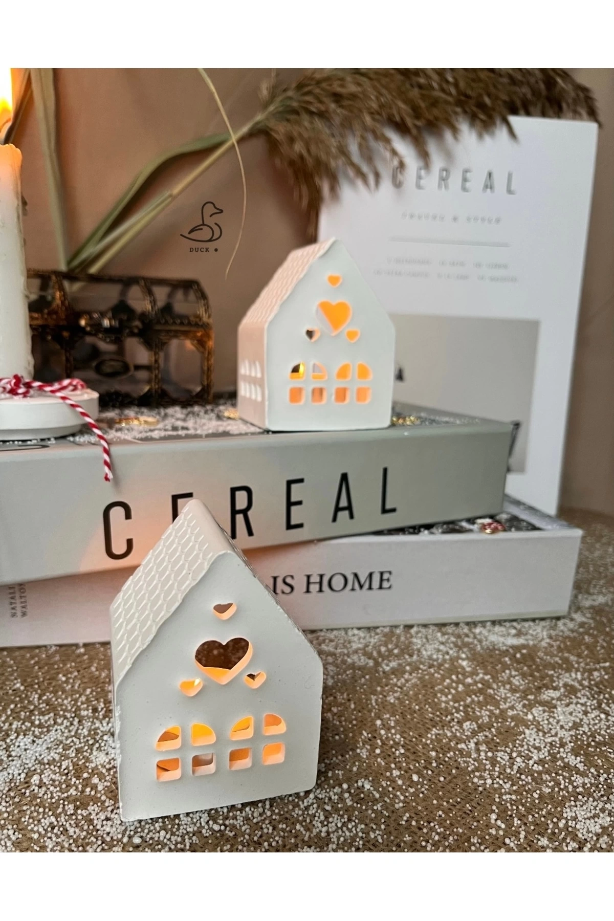 Çukur Kalp Şeklinde 2’li Ev Işık Mum Kavanoz (10-8 CM)