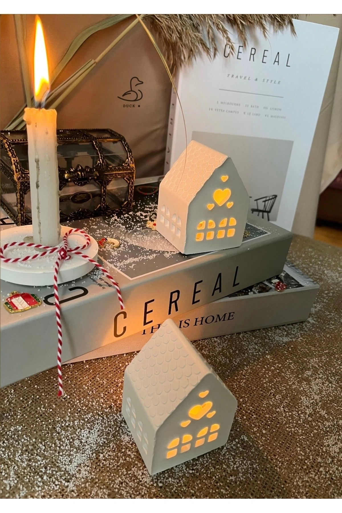 Çukur Kalp Şeklinde 2’li Ev Işık Mum Kavanoz (10-8 CM)