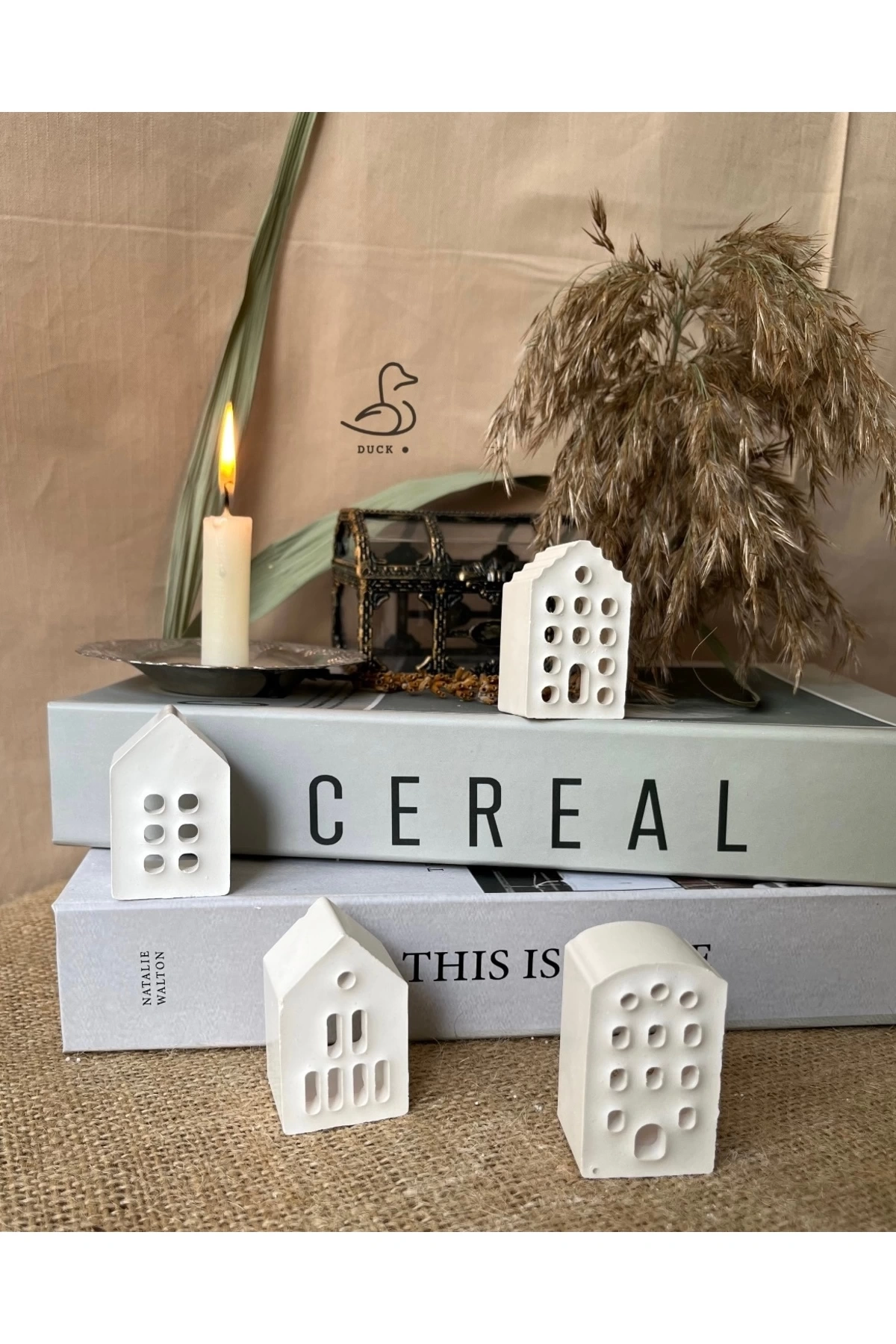 Minimal 4’lü küçük ev dekoratif obje/biblo (5-5 cm)