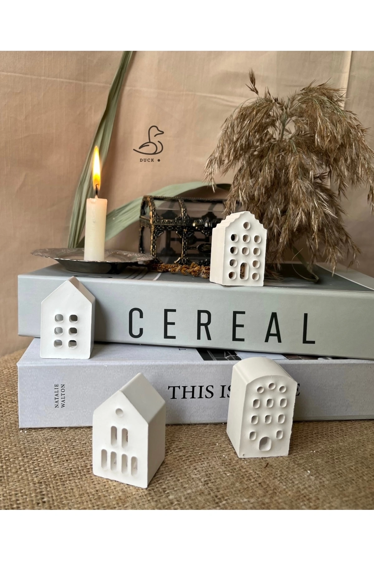 Minimal 4’lü küçük ev dekoratif obje/biblo (5-5 cm)