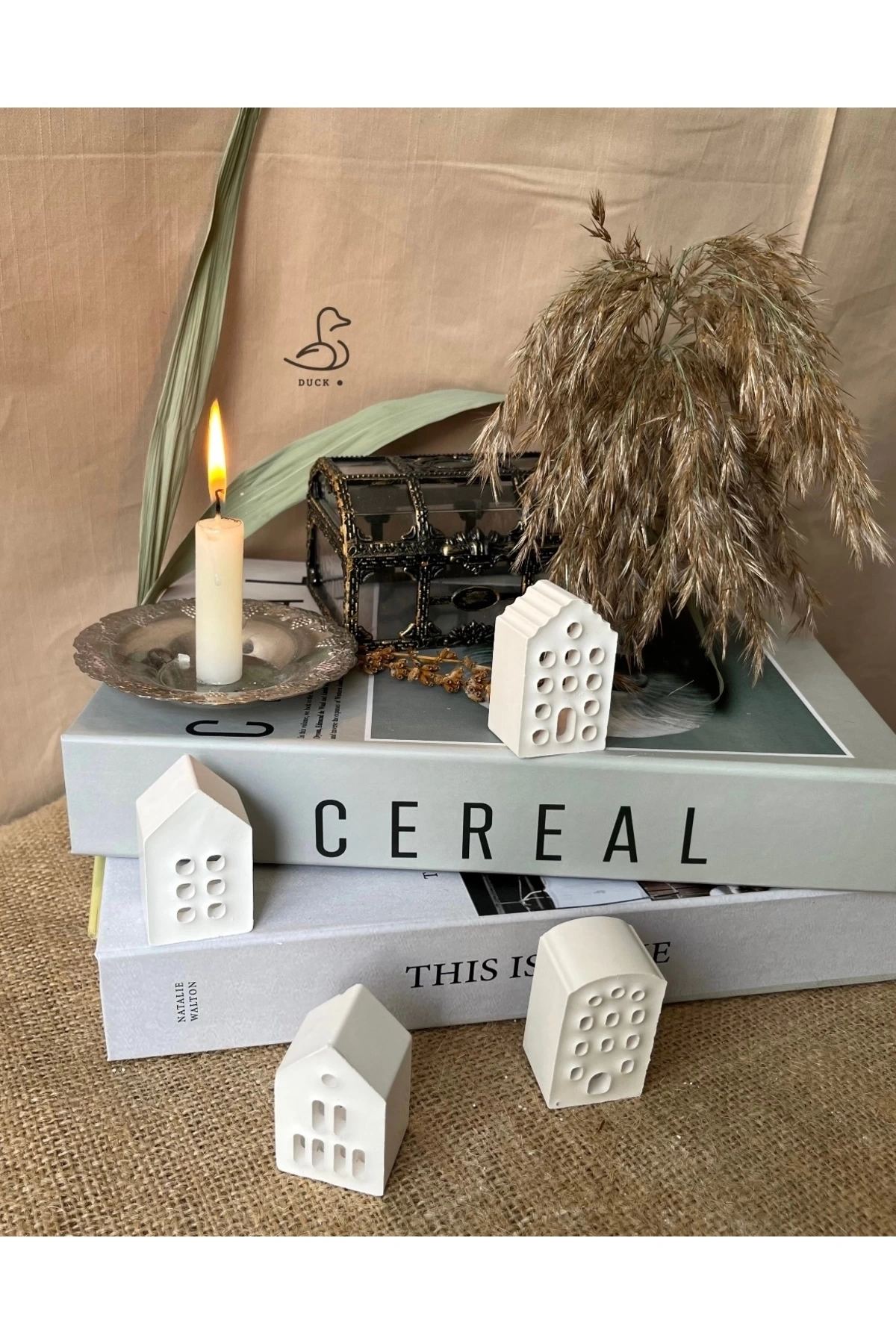 Minimal 4’lü küçük ev dekoratif obje/biblo (5-5 cm)