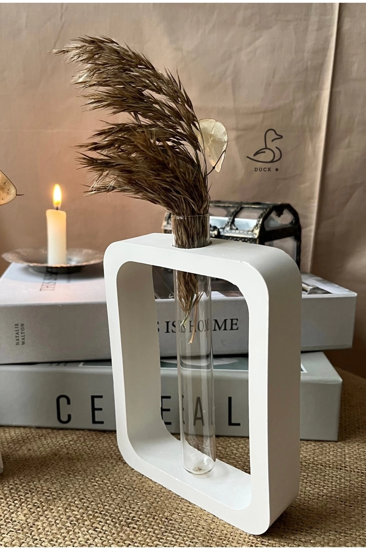 Modern 2li geometrik cam tüplü vazo set (12-16cm) taş tozu